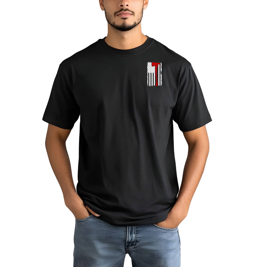 Thin Red Line Firefighter Axe Flag Tee