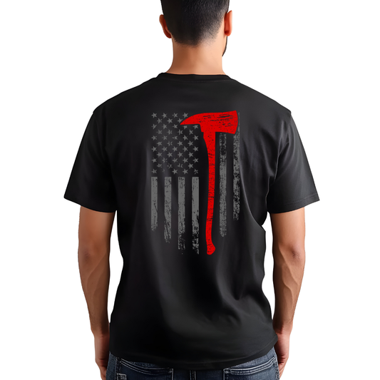 Thin Red Line Firefighter Axe Flag Tee